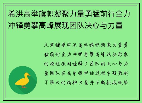 希洪高举旗帜凝聚力量勇猛前行全力冲锋勇攀高峰展现团队决心与力量