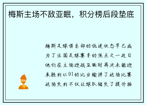 梅斯主场不敌亚眠，积分榜后段垫底